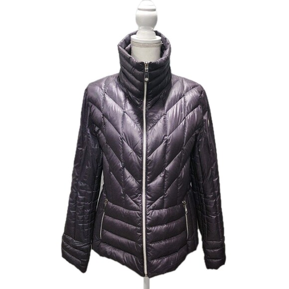 Vince Camuto Purple Puffer Jacket Duck Down/Feathers Polka Dot Coat Size XL - Picture 1 of 9